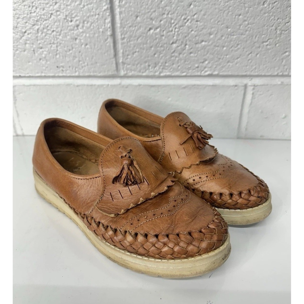 SOLS Jessica Loafer Brown Leather Huaraches Tassel Slip On Shoes / Women's 9